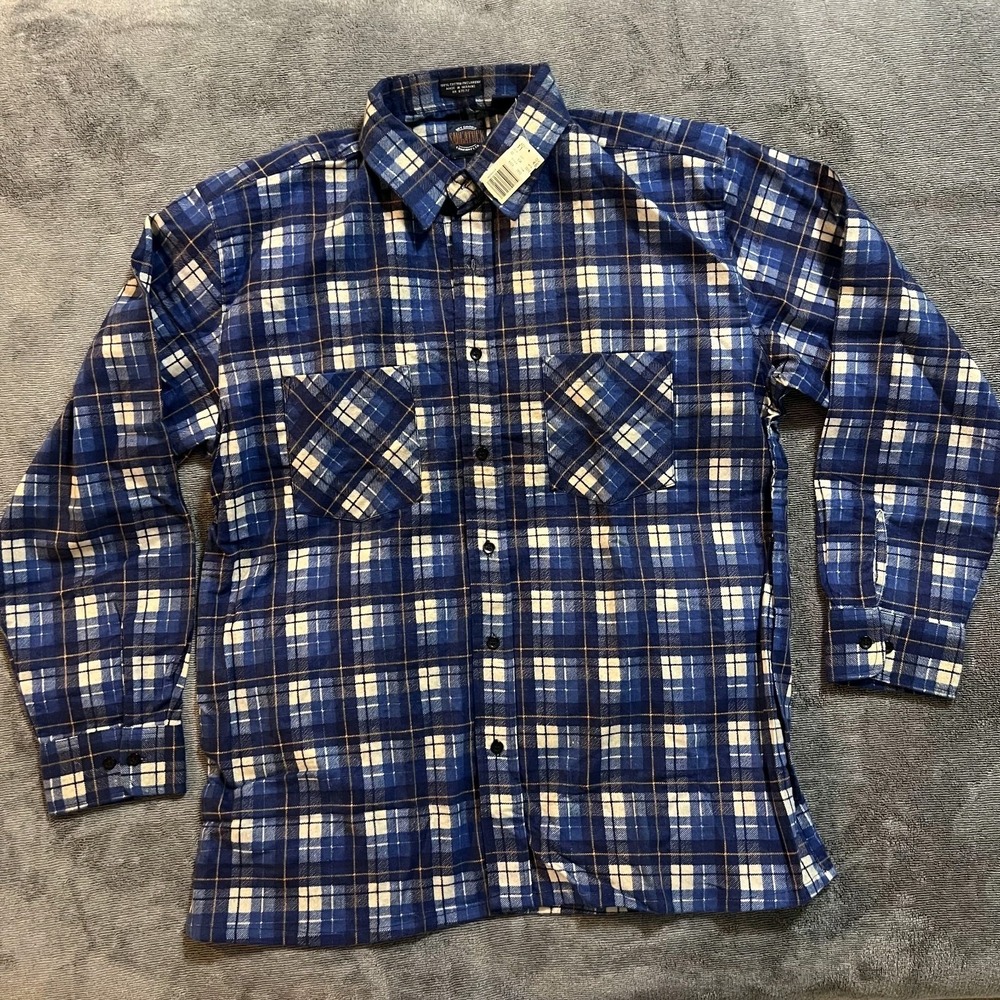 Saugatuck Dry Goods 80s Vintage Men's 100% Cotton Flannel Blue White Large NWT